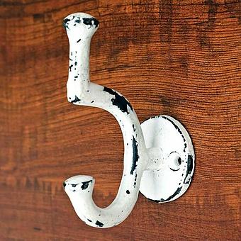 Shabby Chic Distressed White Cast Iron Hook