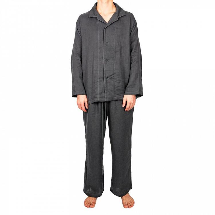 Тёмно-серая пижама из лёгкого хлопка, размер M Crepe Gauze Pajamas Sleep Wear Dark Grey M