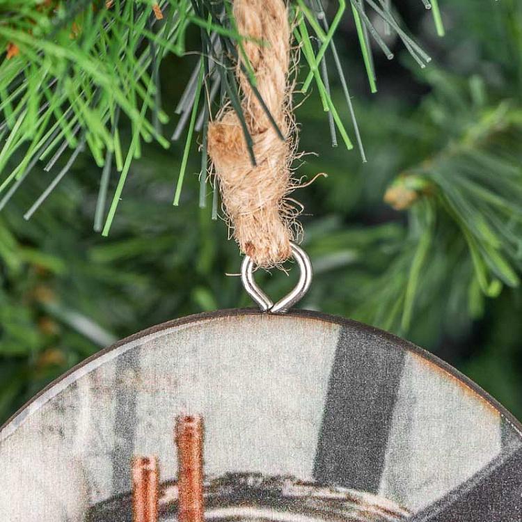 Деревянная ёлочная подвеска Шляпник, кролик и часы Wood Pendant With Hatter, Rabbit And Clock 20 cm