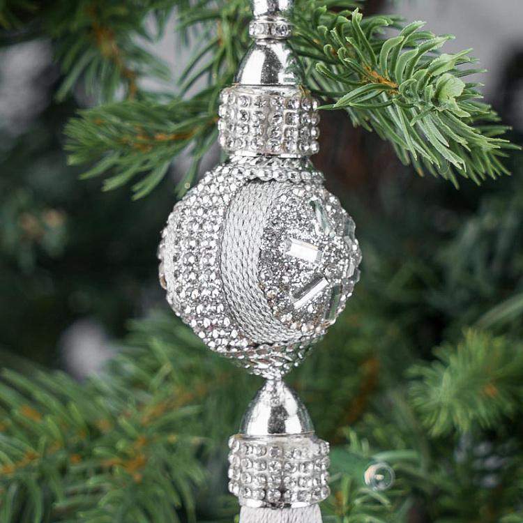 Новогодняя подвеска Серебристый шар с кисточкой Silver Ball Pendant With Tassel Grey 25 cm