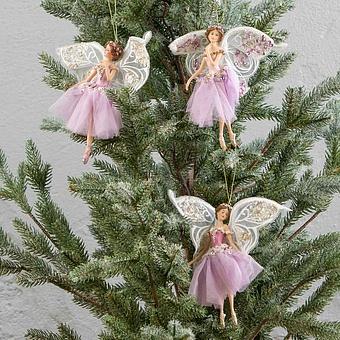 Set Of 3 Tulle Big Wing Fairies White Purple 19 cm