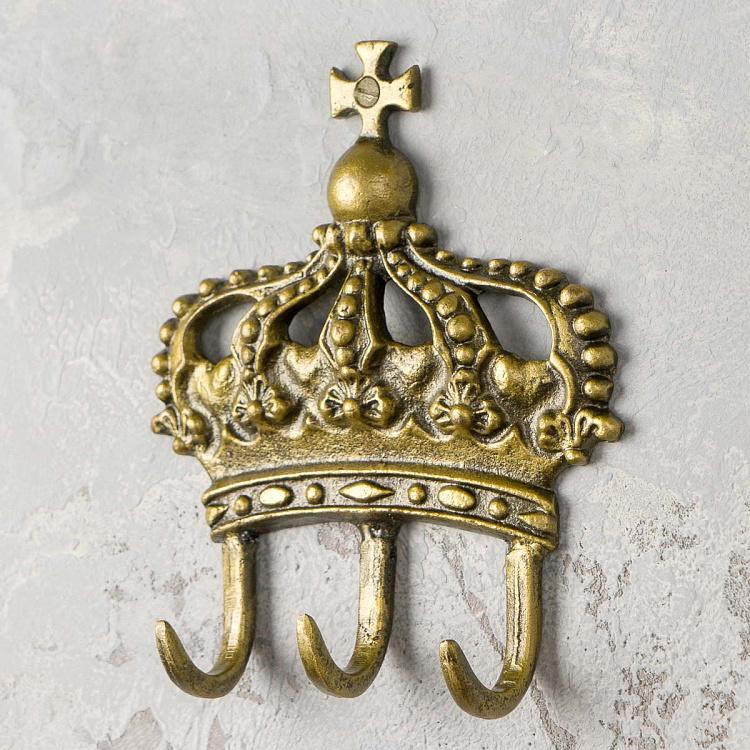 Трёхместная настенная вешалка Корона с патиной Triple Hook Crown Gold Patina