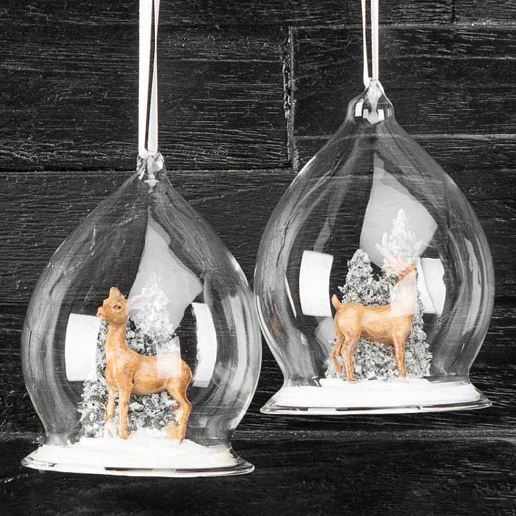 Набор из двух ёлочных шаров Олени в лесу Set Of 2 Xmas Deers In The Forest 12 cm