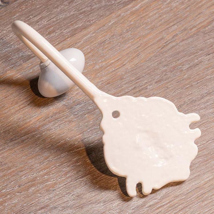 Железный крючок Барокко с фарфоровым наконечником цвета слоновой кости, S Small Hook Baroque With Porcelain Knob Iron Cream