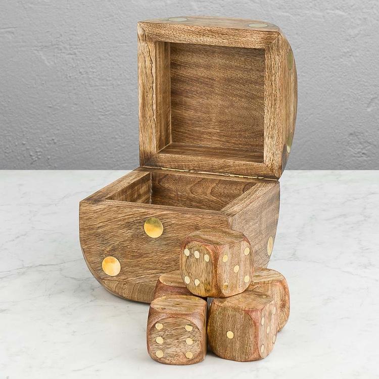 Пять игральных костей в большой шкатулке с латунью Large Dice Box With 5 Dices