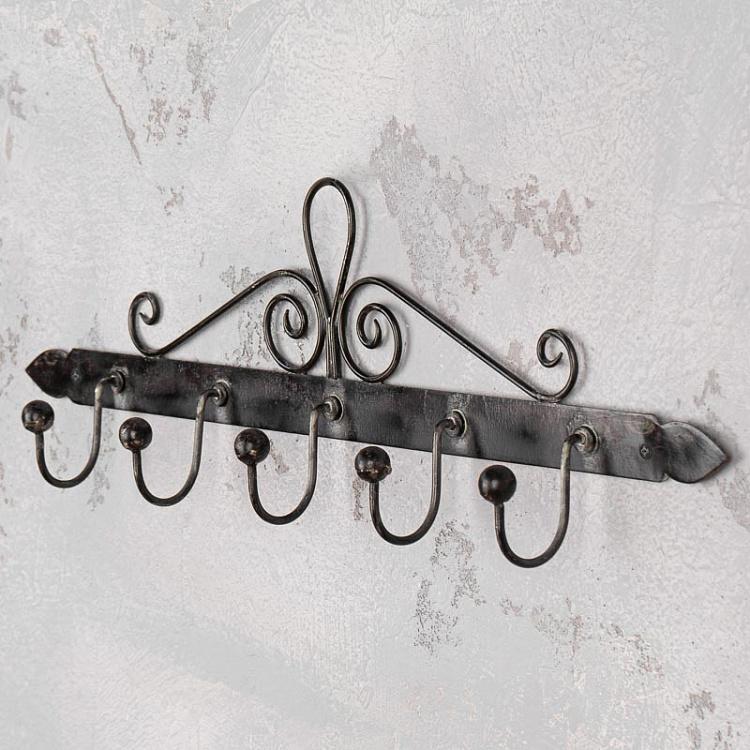 Пятиместная настенная вешалка из состаренного железа Rack With 5 Hooks Iron Antic