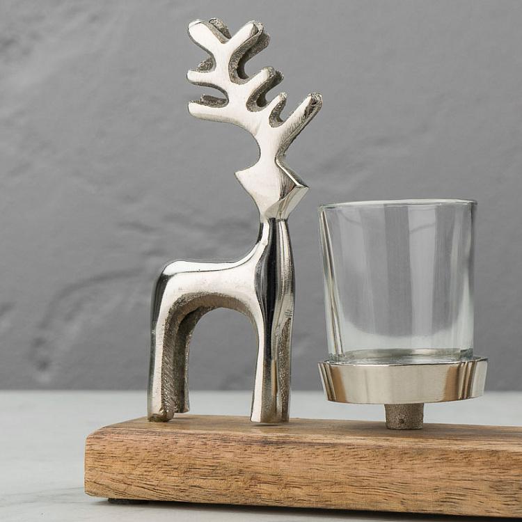 Подсвечник с двумя оленями на деревянной подставке 2 Deer Candle Holder