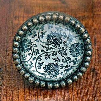 Damask Lotus Metal Glass Knob