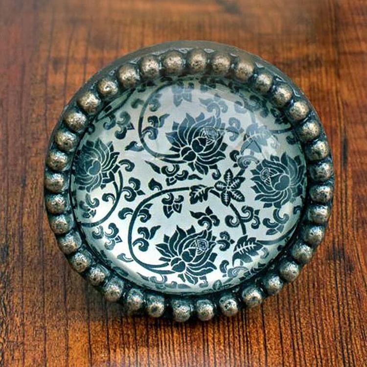 Стеклянная мебельная ручка Дамасский лотос Damask Lotus Metal Glass Knob