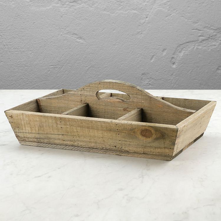 Деревянный поднос на шесть секций с ручкой Wooden Tray 6 Lockers