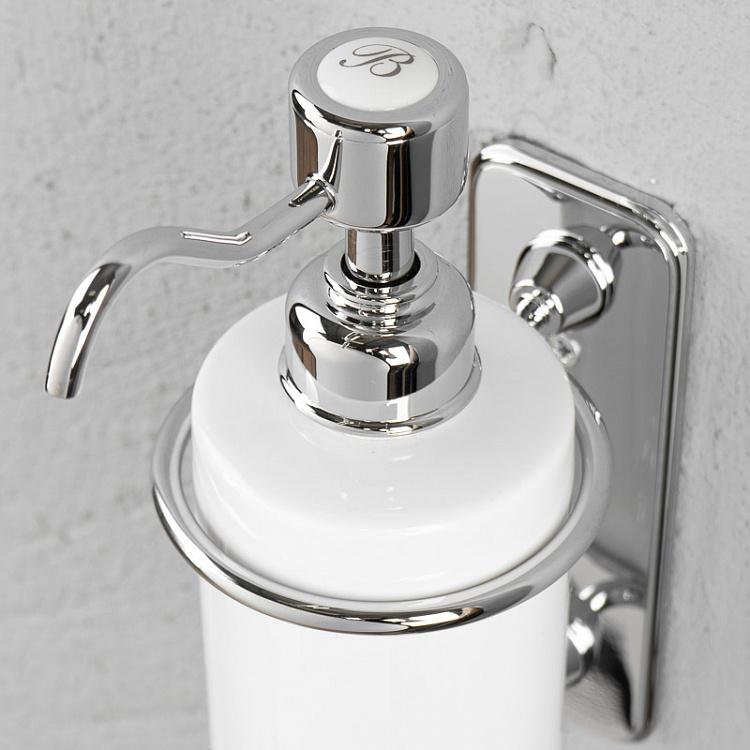 Настенный белый дозатор для жидкого мыла в подставке цвета хром Single Soap Dispenser Chrome