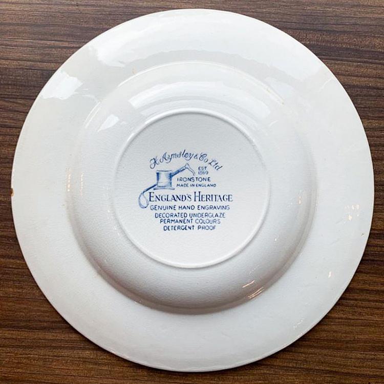 Винтажная тарелка белая с голубым мотивом 18, L Vintage Plate Blue White Large 18