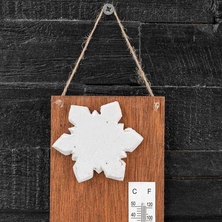 Настенный деревянный термометр с лыжами и снежинками Wooden Thermometer With Ski And Snowflakes 24 cm