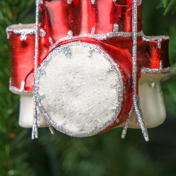 Ёлочная игрушка Красные барабаны Glass Hanger Drums Red 7,5 cm