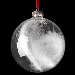 Clear Glass Ball With Ball Feather 10 cm