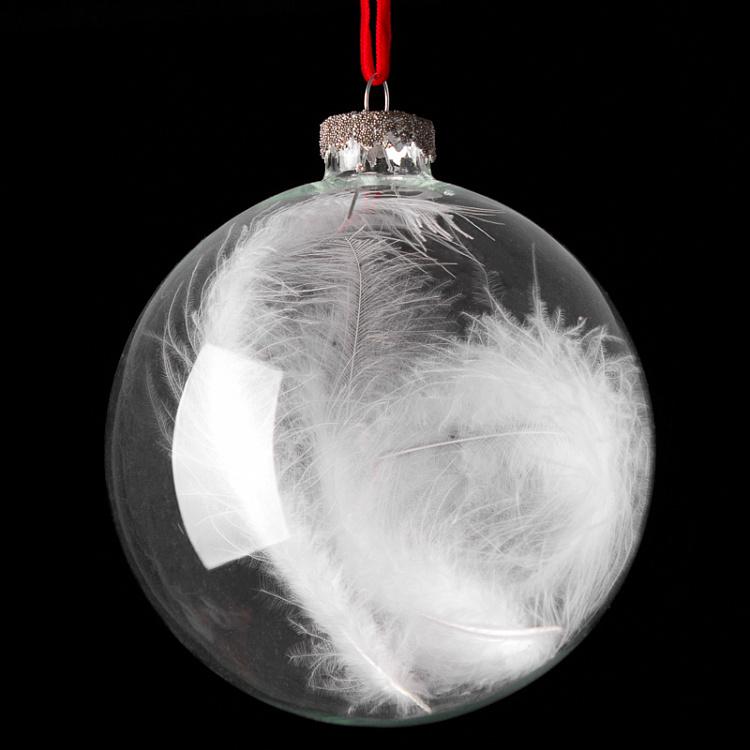 Ёлочный шар с перьями внутри Clear Glass Ball With Ball Feather 10 cm