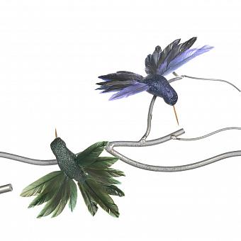 Набор из 2-х ёлочных игрушек Set Of 2 Plume Fly Hummingbirds On Clip Green Blue 13 cm