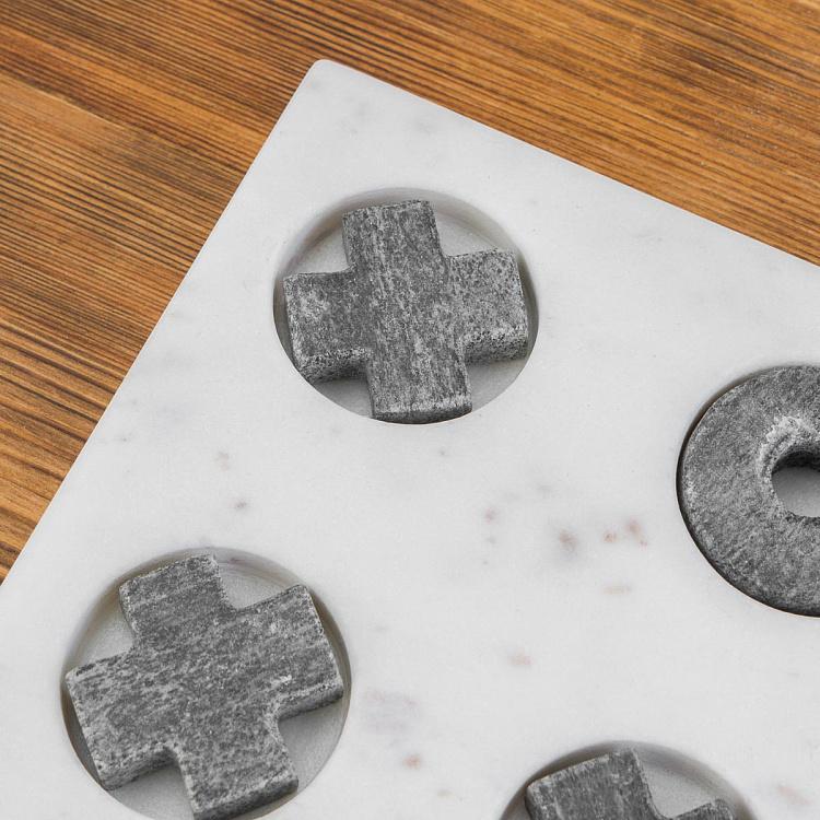 Настольная игра крестики-нолики из мрамора Tic Tac Toe In White And Grey Marble