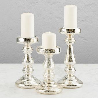 Set Of 3 Glass Antique Candle Holder Silver Champagne
