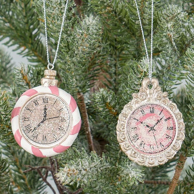 Set Of 2 Candyland Clocks Pink Gold White 6 cm