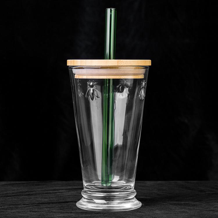 Стакан Пчёлы для Бабл Ти с крышкой и трубочкой Abeille Bubble Tea Glass With Lid