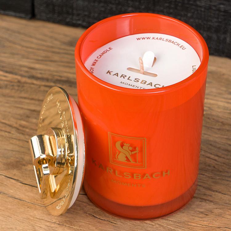 Арома-свеча в оранжевом стакане с золотой крышкой Лайм Aroma Candle In Orange Glass With Gold Lid Lime