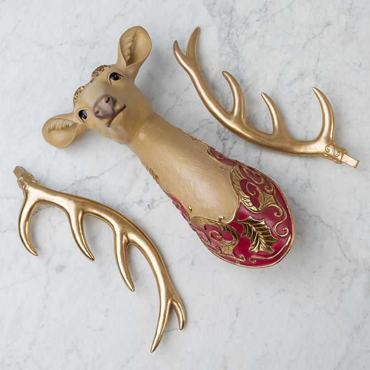 Новогоднее настенное украшение Голова Оленя Ornamental Deer Head Wall Display Brown/Burgundy 83 cm