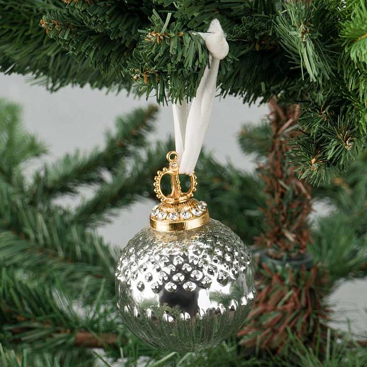 Ёлочная игрушка Серебристый шар с орнаментом Silver Ball With Ornament 8 cm