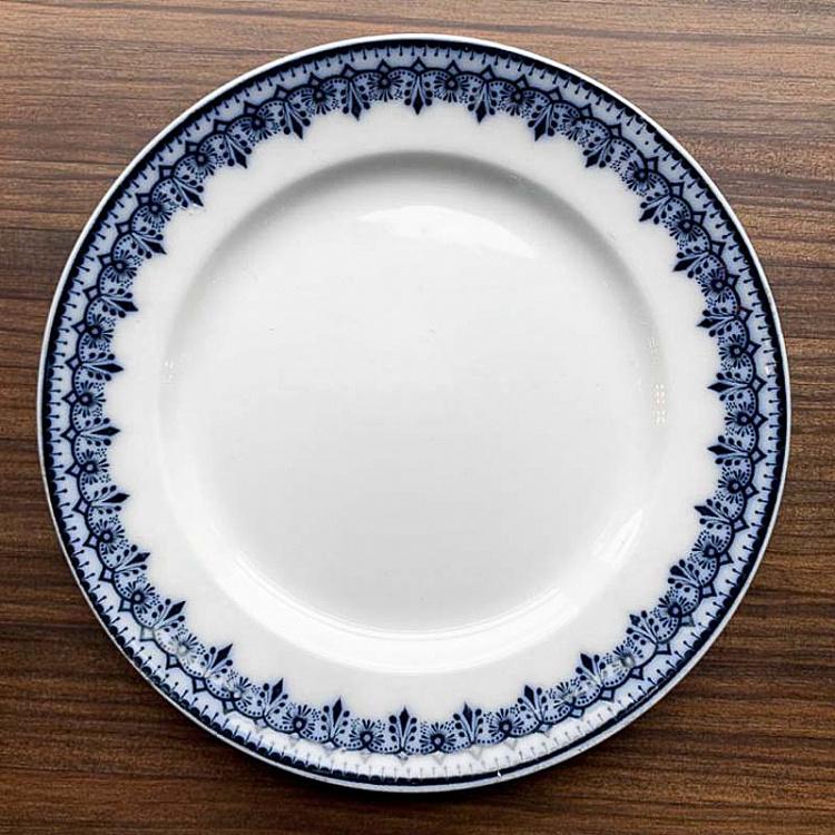 Винтажная тарелка белая с голубым мотивом 4, M Vintage Plate Blue White Medium 4