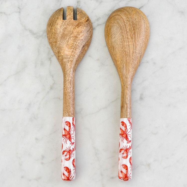 Набор из двух салатных ложек из дерева манго Лобстеры Set Of 2 Salad Servers Lobsters Mango Wood