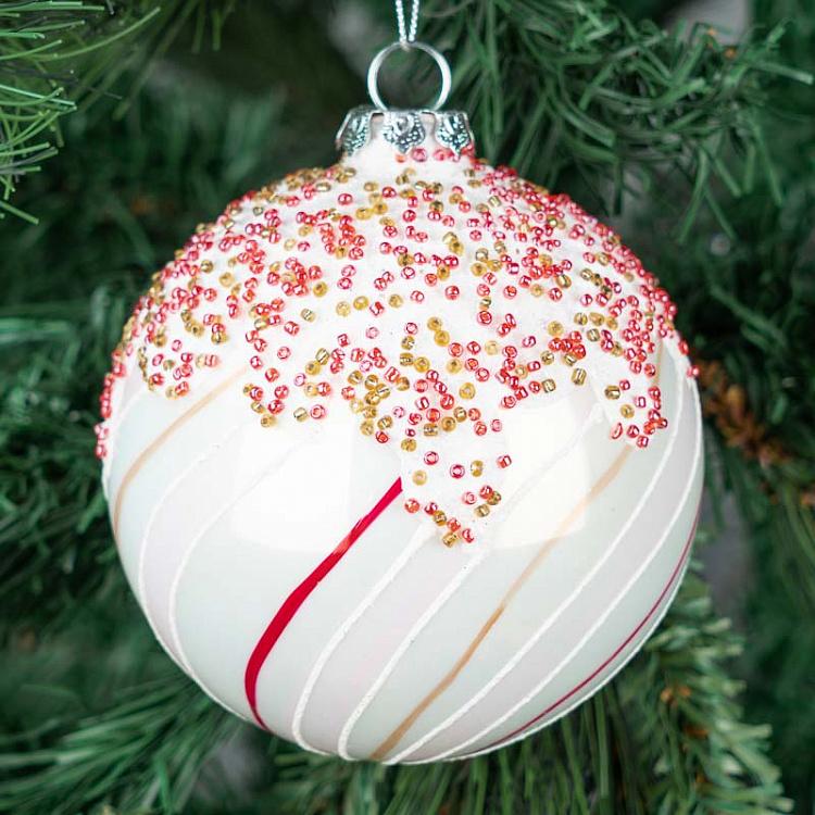 Ёлочный шар с узкими полосками 1 дисконт Glass Candy Stripe Ball 1 Pink 8 cm discount
