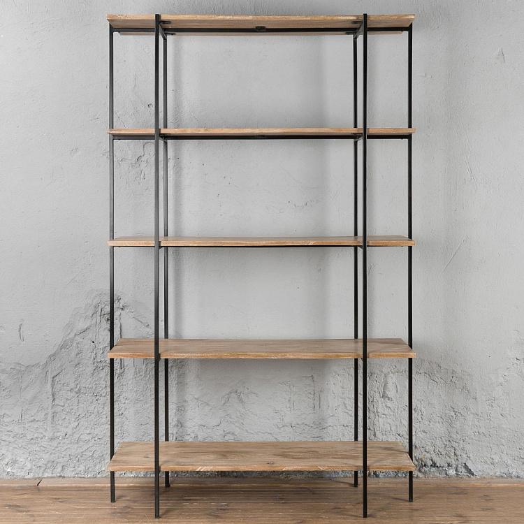 Узкий стеллаж на пять полок из дерева манго Тропики Shelf 5 Levels Metal And Mango Wood