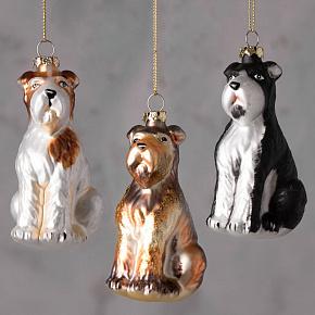 Set Of 3 Glass Dogs Black/Cream/Gold 9 cm