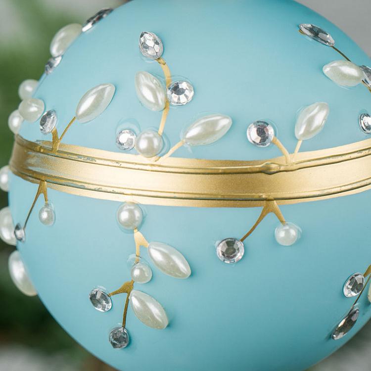 Ёлочная игрушка Голубой шар с жемчугом Pearls Ball Blue 8 cm