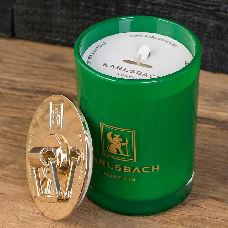 Арома-свеча в зелёном стакане с золотой крышкой Магнолия Aroma Candle In Dark Green Glass With Gold Lid Magnolia