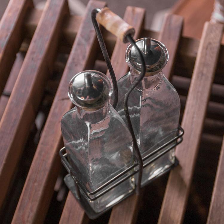 Набор из двух бутылок для масла и уксуса Бруклин состаренный металл Set Of 2 Brooklyn Oil And Vinegar Antic