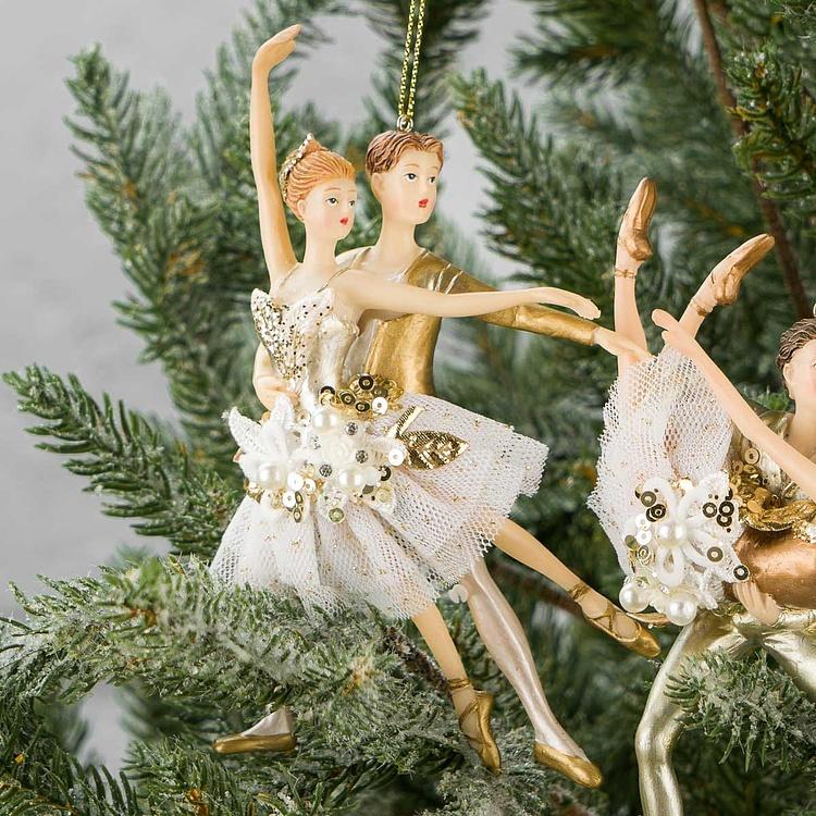 Набор из двух ёлочных игрушек Балетные дуэты Set Of 2 Tulle Pearl Ballet Couples White Gold 15 cm