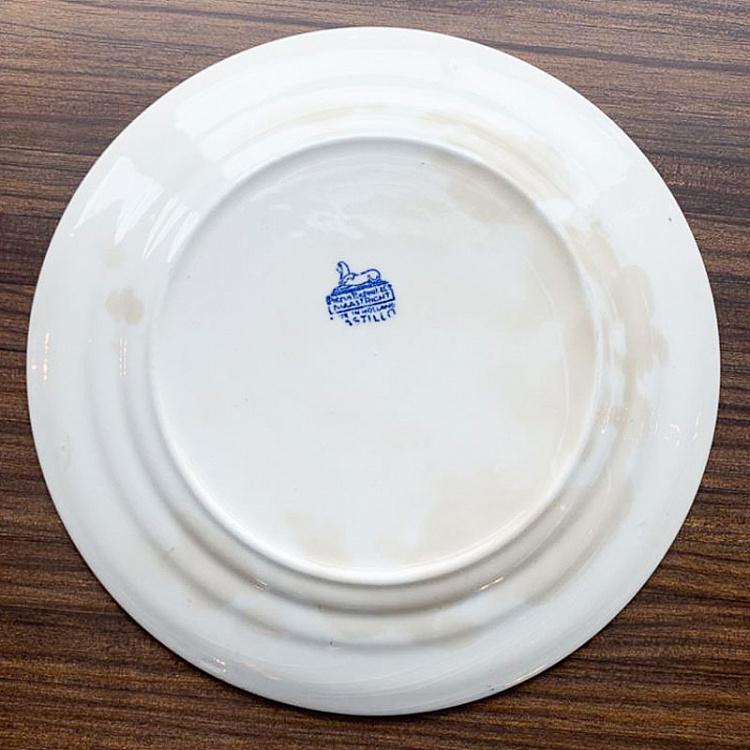Винтажная тарелка белая с голубым мотивом 3, M Vintage Plate Blue White Medium 3
