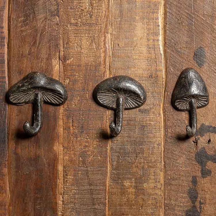 Набор из трёх крючков Грибы Set Of 3 Hooks Mushrooms Cast Iron