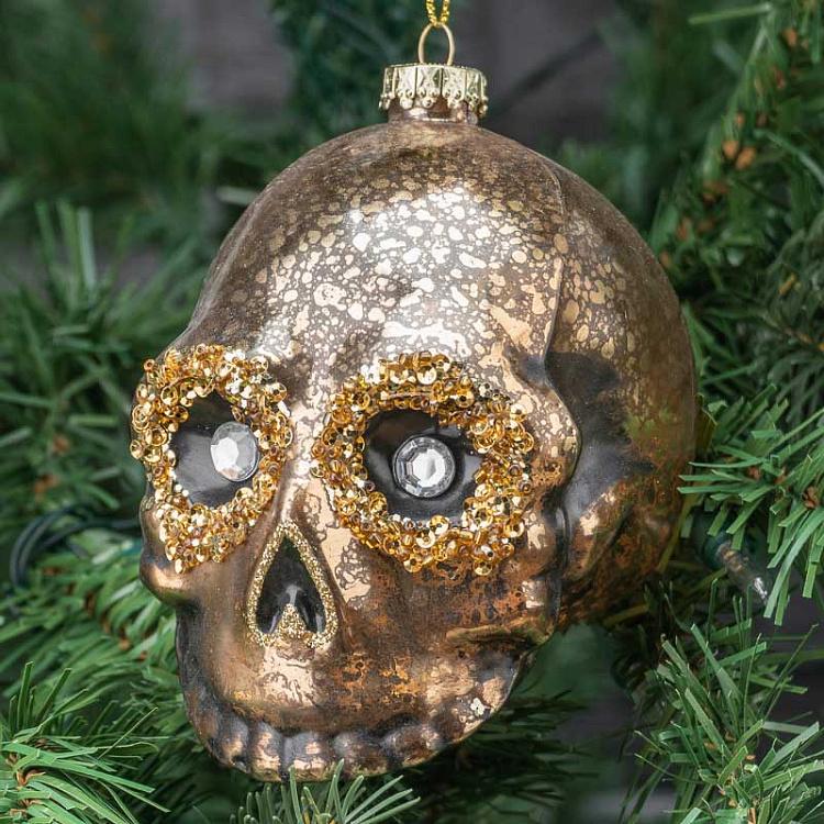 Ёлочная игрушка Золотой череп Glass Antique Jewel Skull Gold/Black 11 cm