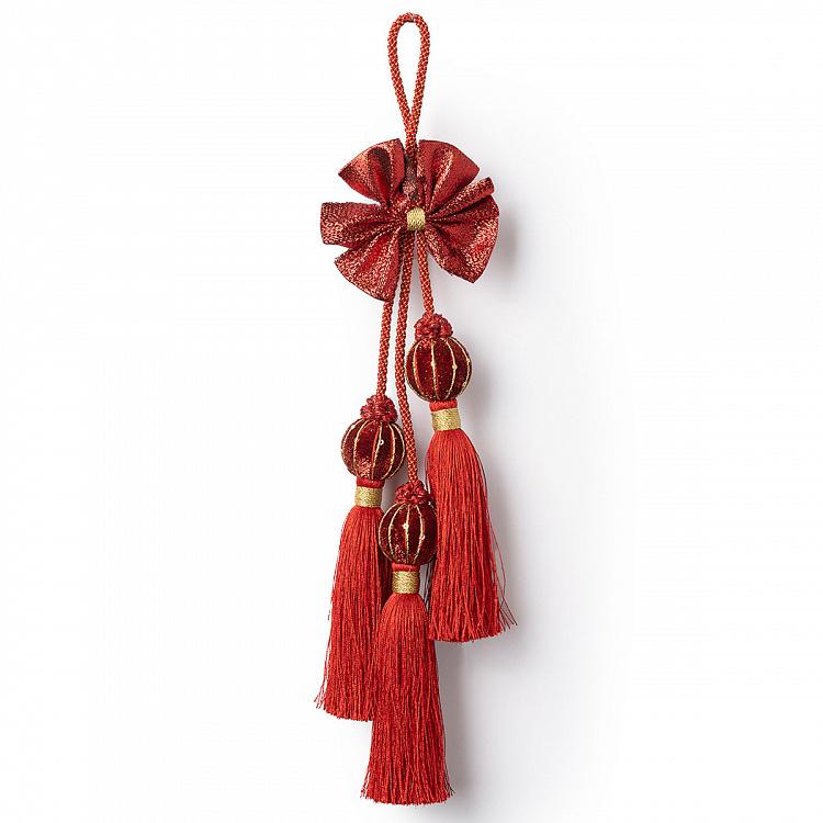 Новогодняя подвеска с бантом и кистями Red Flower Pendant With Tassels 41 cm