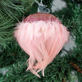 Glass Glitter Feather Ball Pink/Brown 8 cm