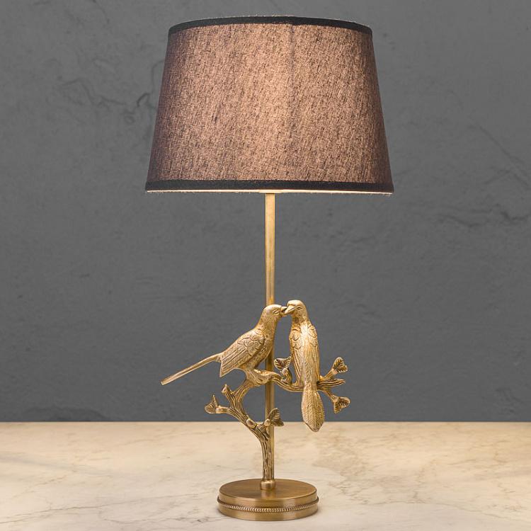 Настольная лампа с льняным серым абажуром Две птицы Table Lamp With Gray Shade Two Birds