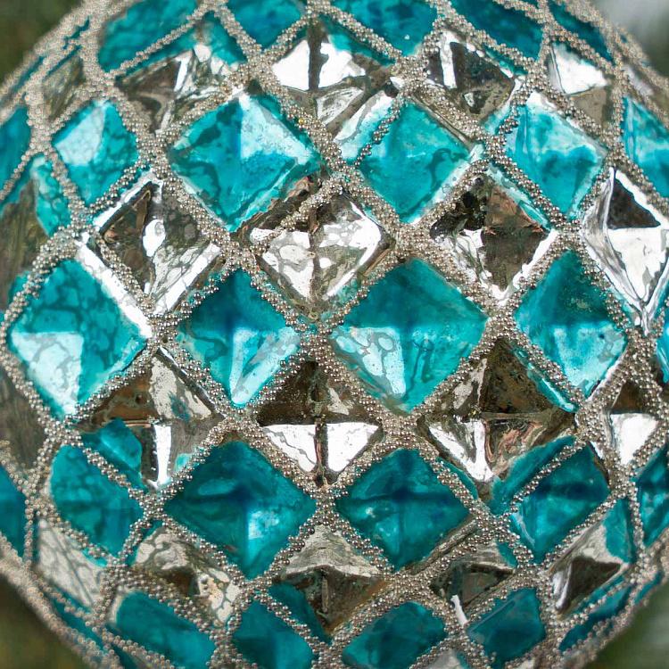 Ёлочная игрушка Многогранный шар голубой с серебром Multifaceted Ball Blue With Silver 10 cm