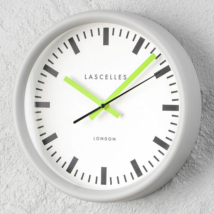 Серые настенные часы Швейцарский вокзал Baton Lime Hands Swiss Station Clock Grey