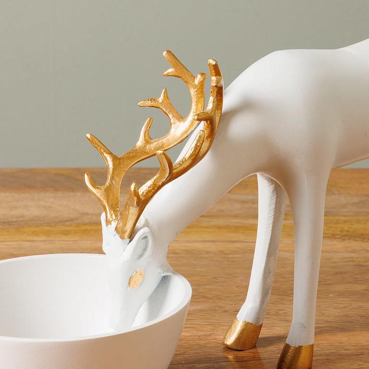 Подставка для мелочей Белый олень с золотыми рогами Deer Golden Horns Trinket Tray White