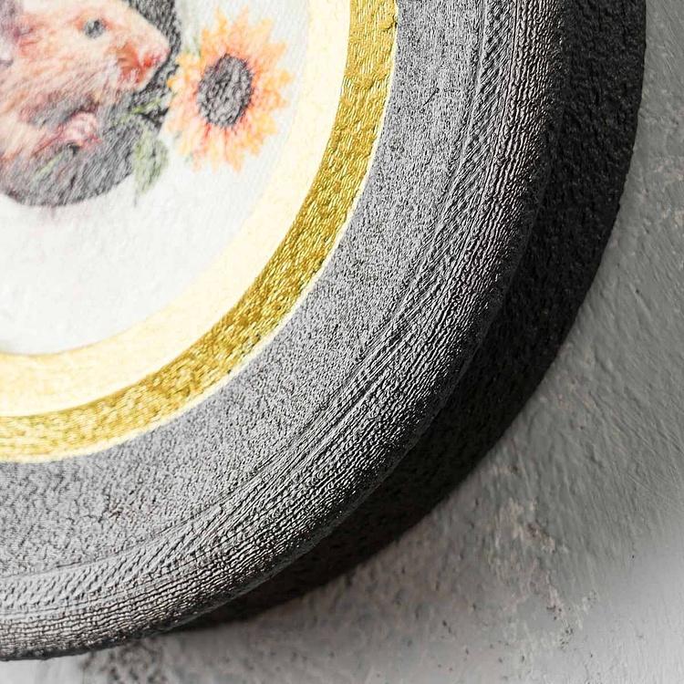 Картина в круглой раме Мышка с подсолнухом Sunflower Mouse Painting In Round Frame