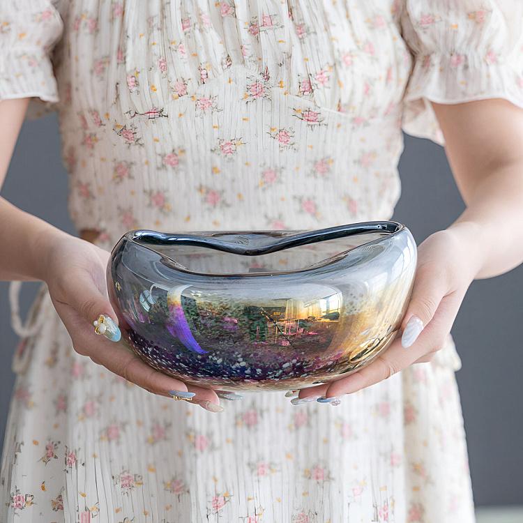 Голографическая ваза-чаша ручной работы с изогнутым краем Folded Edge Handcrafted Holographic Glass Bowl