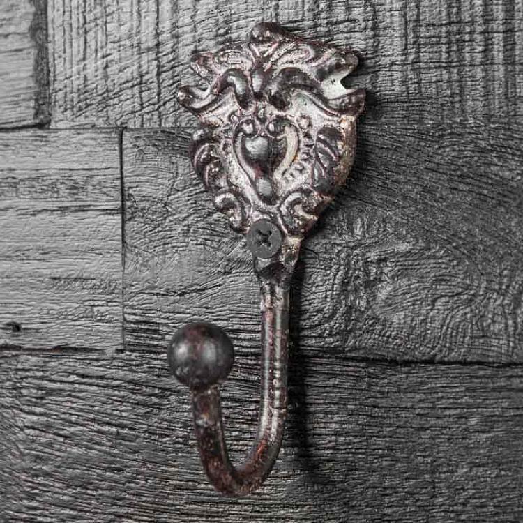 Однорожковый крючок Барокко из состаренного железа, XS Mini Hook Baroque Iron Antic