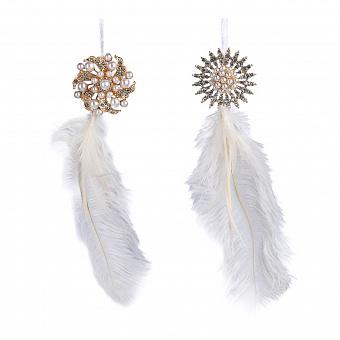 Набор из 2-х ёлочных игрушек Set Of 2 Plume Jewels Cream Gold 22 cm